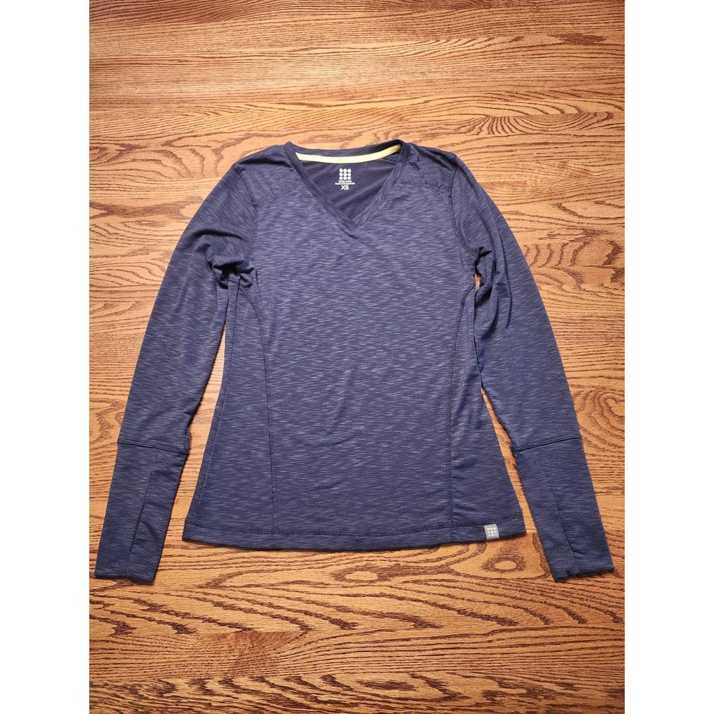 Title Nine Henerala Long Sleeve Top Womens XS Navy Space Dye V-Neck Matahari